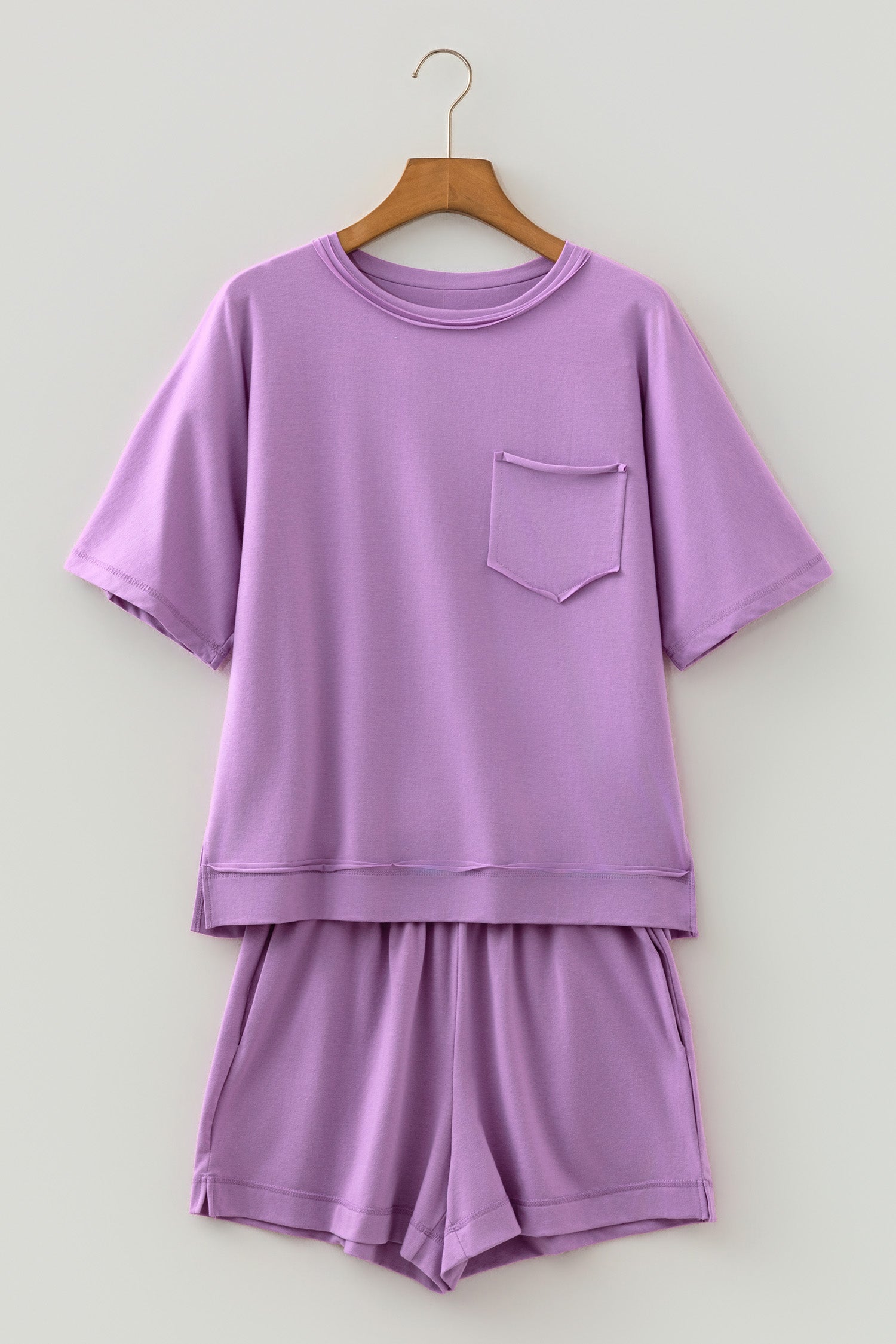 Mint Green Raw Edge Patch Pocket Oversized Top and Shorts Set