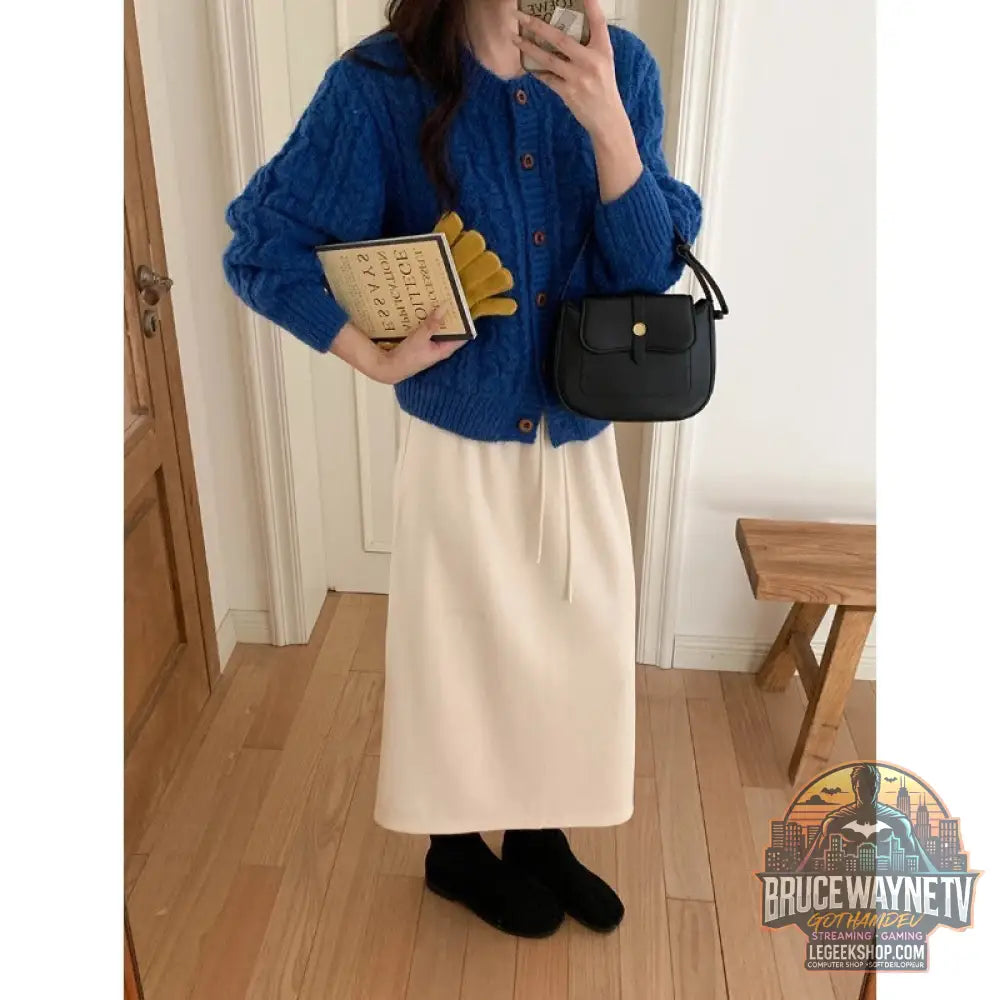 Cardigan Femme Style Coréen Tricoté Texture Torsadée - Sapphire Blue / Average Size - Cardigan Femme