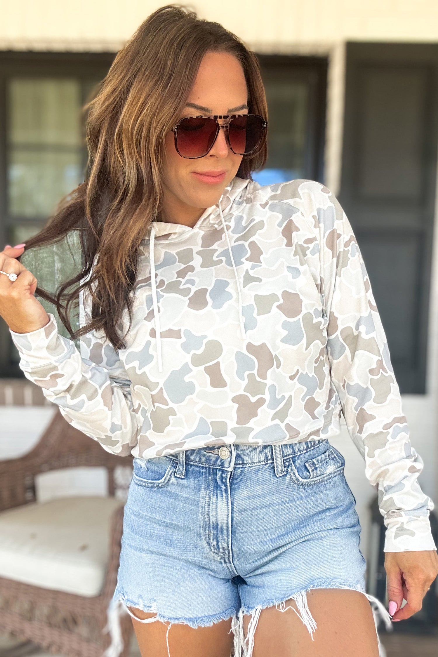Beige Camouflage Print Relaxed — Tops/Sweatshirts & Hoodies, vue 3, LeGeekShop