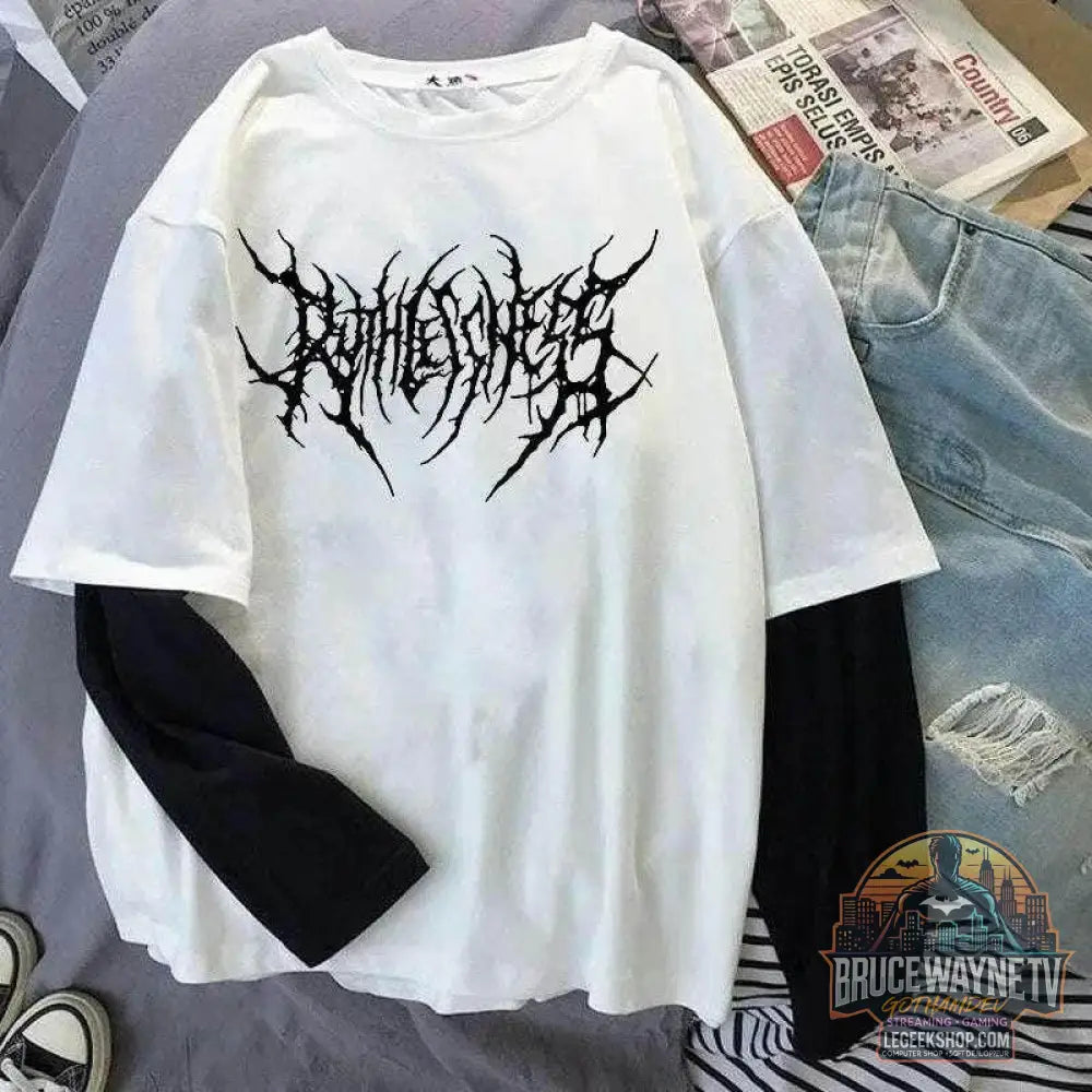 T-shirt à col rond imprimé pour femme, haut à manches longues, chemise d'extérieur, mince, style sombre punk, mode sport, Harajuku, Y2K | Wayne Outfitters - Legeekshop