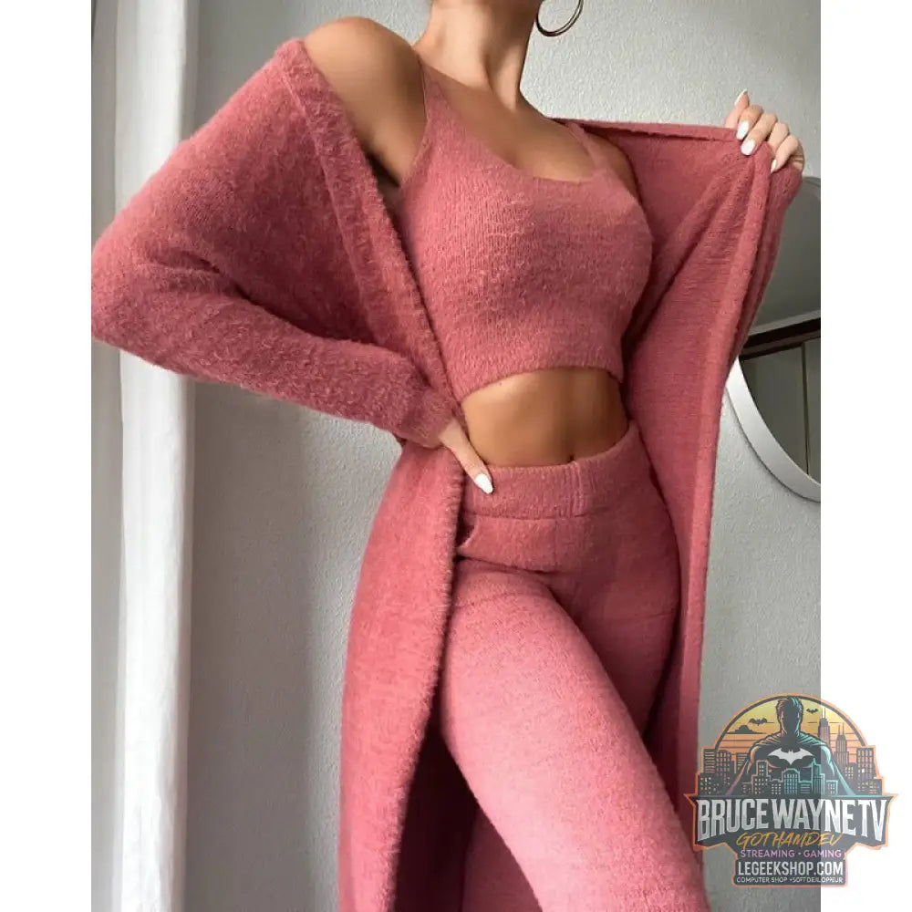 🌙 Ensemble Pyjama 3 Pièces Femme Lounge Confort Doux Hiver 🌙 - Pink / M - Ensemble Pyjama Femme