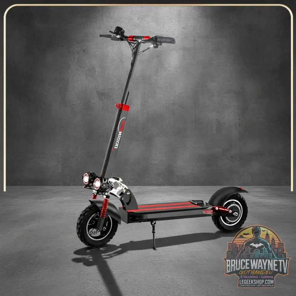 Trottinette électrique adulte LeGeekShop 800W, 55km autonomie, pneus 10 pouces tout-terrain. Idéale ville et sport.