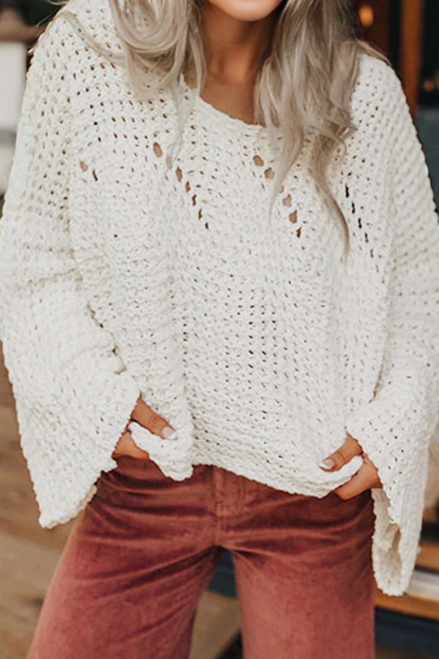 Pull femme ample — blanc