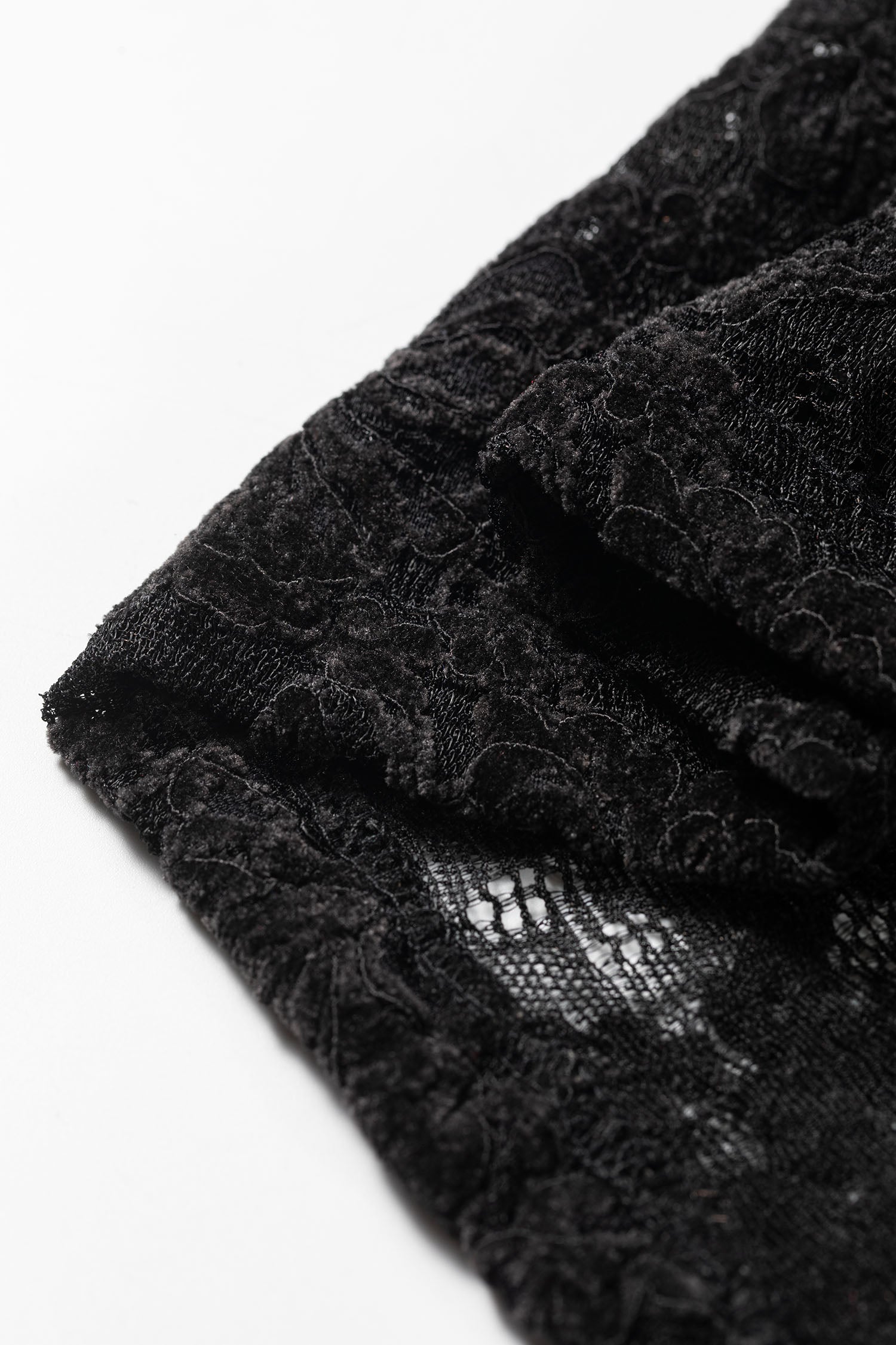 Black Elegant Stand Neck Lace Long Sleeve Top