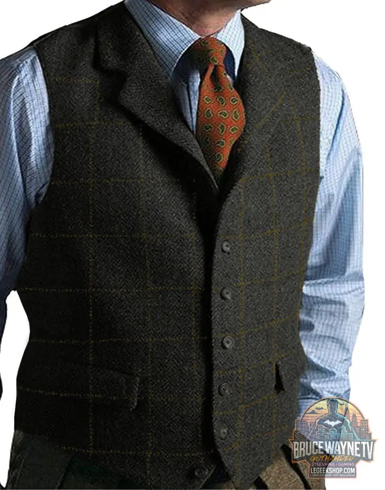 GILET TWEED CARREAUX HOMME - Style Vintage Élégant - Black / XS - Gilet