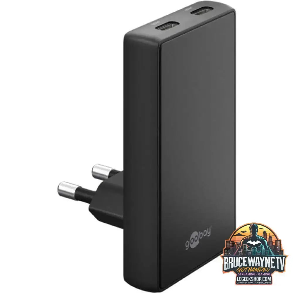 goobay USB-C PD GaN 90° Dual-Schnelladegerät schwarz, 65 Watt - goobay