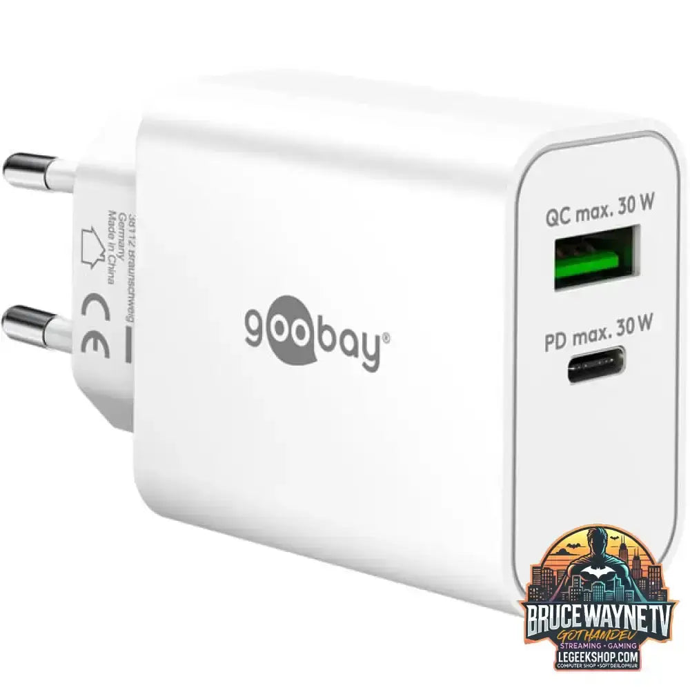 goobay USB-C PD GaN Dual-Schnelladegerät 30 W, wh weiß - goobay