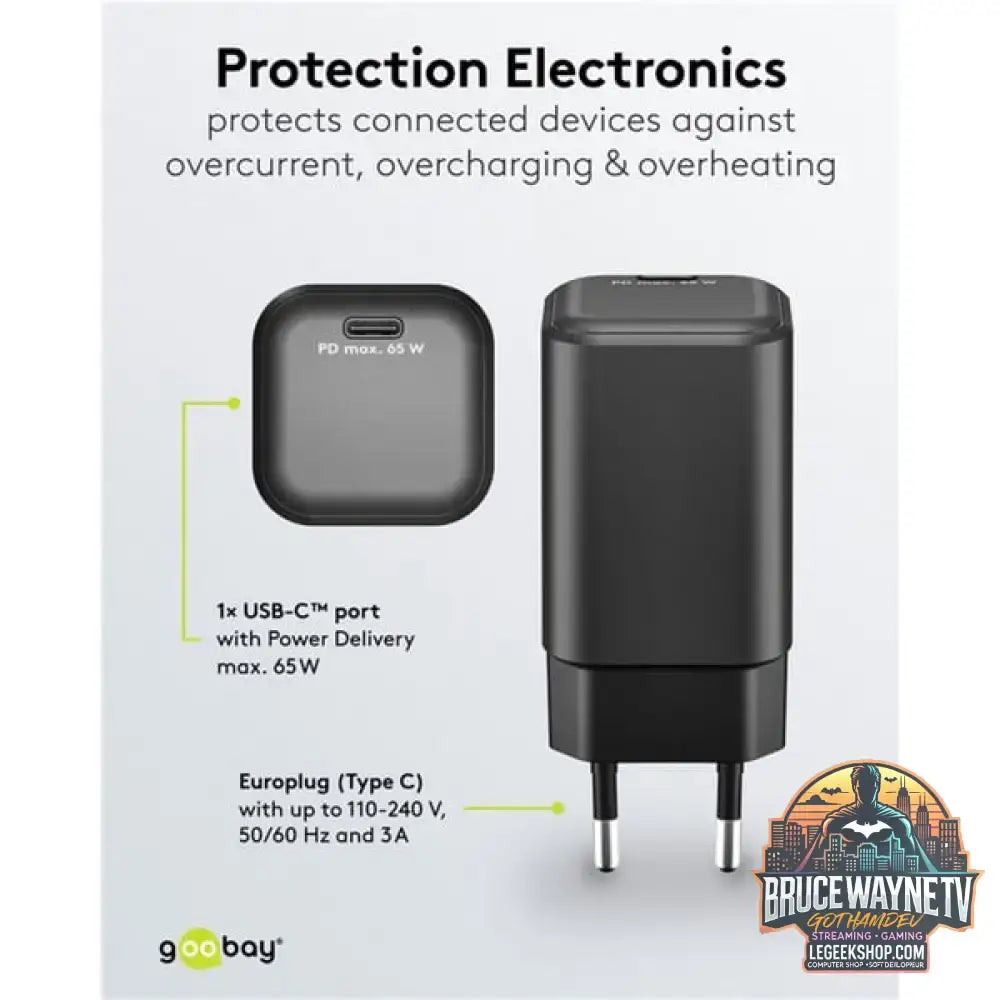goobay USB-C PD GaN Schnelladegerät Nano 65 W schwarz - goobay - vue 2