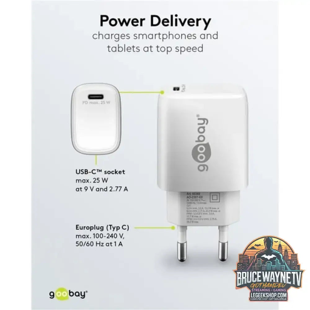 goobay USB-C PD GaN Schnellladegerät 25 Watt weiß, Power Delivery 3.0 - goobay - vue 7