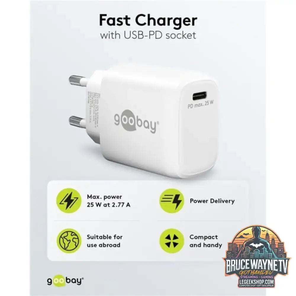 goobay USB-C PD GaN Schnellladegerät 25 Watt weiß, Power Delivery 3.0 - goobay - vue 5