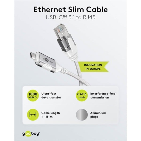 goobay Ethernet-Adapterkabel USB-C 3.2 Gen2 > RJ-45, Slim - goobay - vue 9