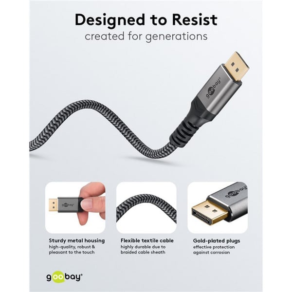 goobay Plus DisplayPort 2.0/2.1 câble, 8K @ 144Hz, 54 Gbit/s - goobay - vue 10