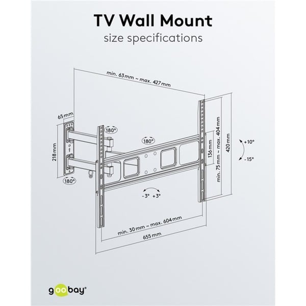 goobay TV-Wandsupport Basic FULLMOTION (L) - goobay - vue 17
