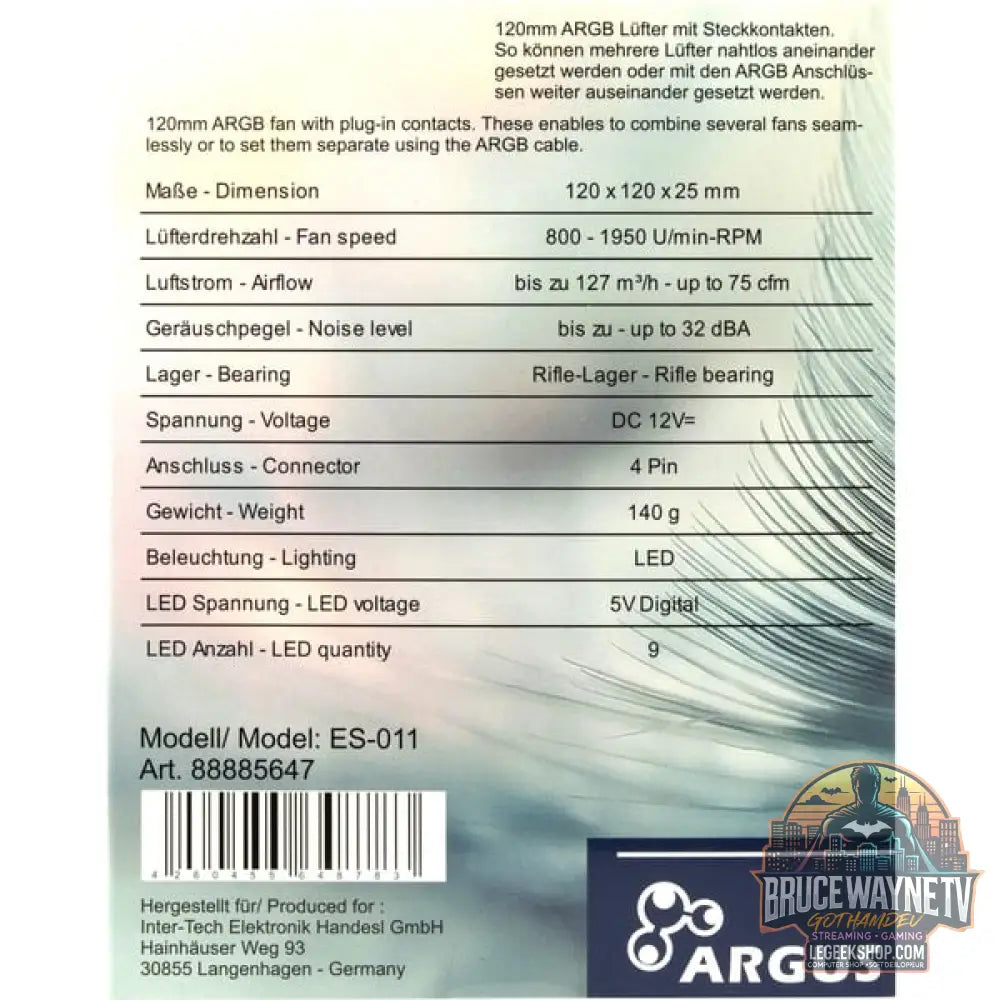 Inter-Tech Argus ES-011, Gehäuselüfter - Inter-Tech - vue 5