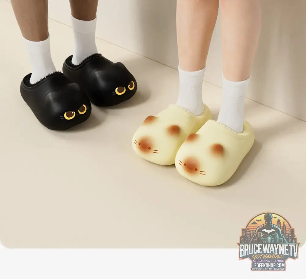 Kawaii kitty pantoufles de créateur femmes bas chat patte chaussures hiver chaud imperméable mules sabots femme chaton