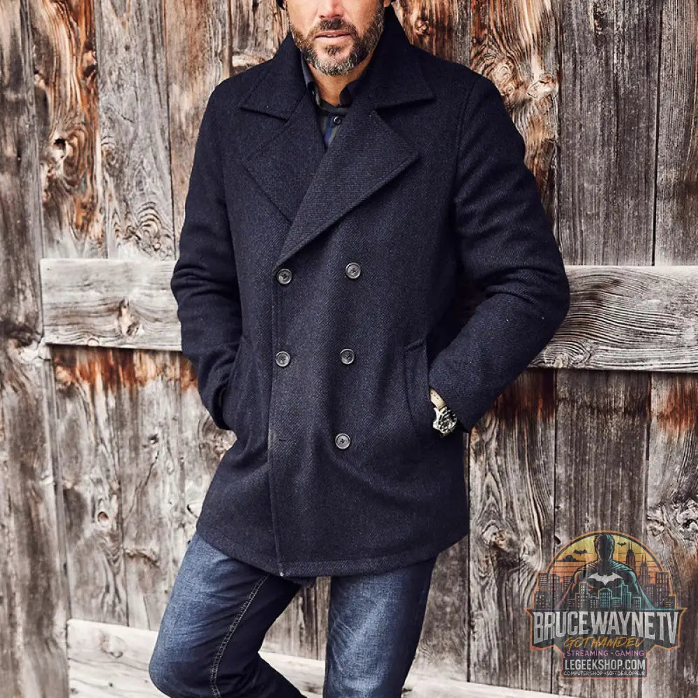 Manteau Homme Slim Fit Double Boutonnage Col Revers Polyester Noir - Black / S - Manteau Homme