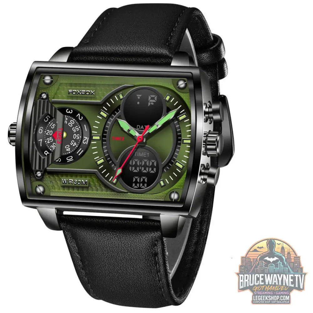 Montre Quartz Électronique Double Affichage Carrée Multifonction - Green - Montre