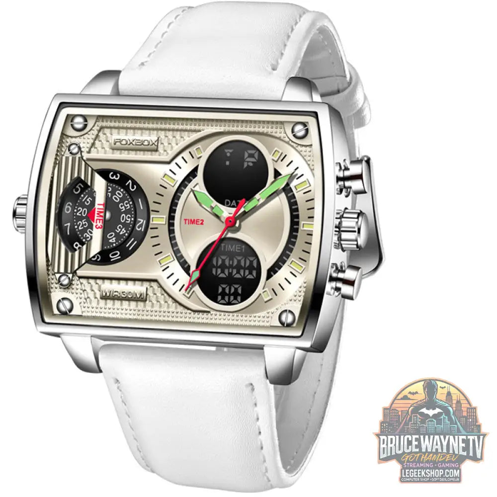 Montre Quartz Électronique Double Affichage Carrée Multifonction - White - Montre
