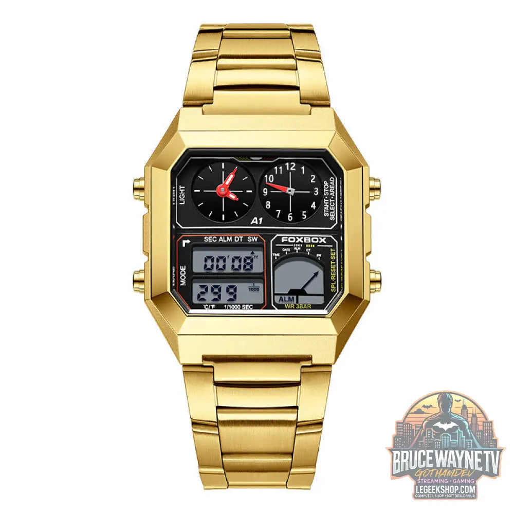 Montre Sport Multifonction Double Affichage Étanche Chronomètre - Gold Black - Montre Sport