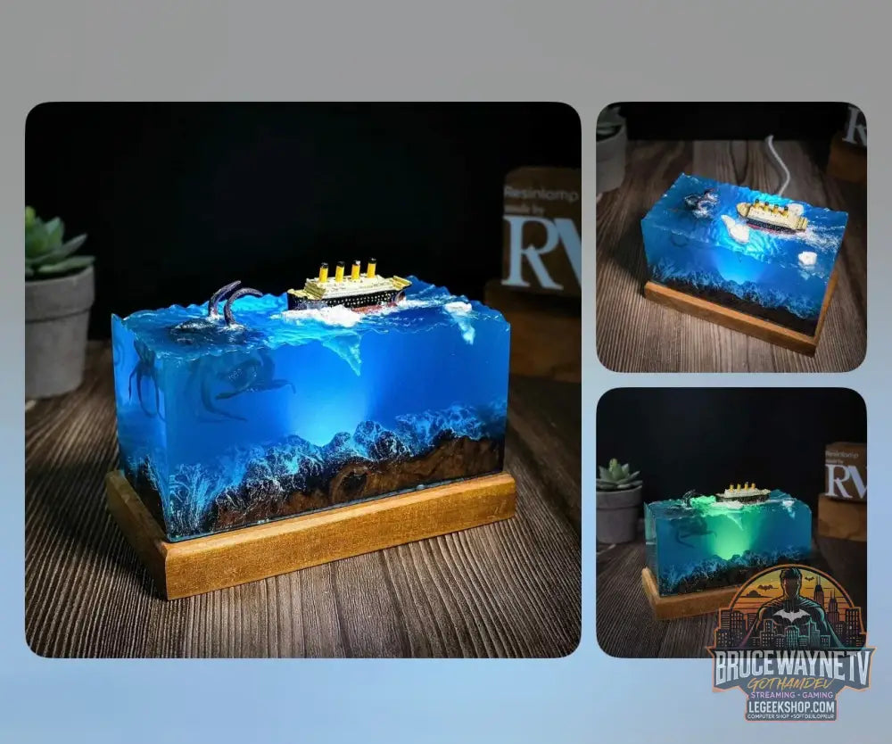 Nouveau monde sous-marin Micro-scènes monstres marins poulpes géantes résine en bois ornements lumineux décoration