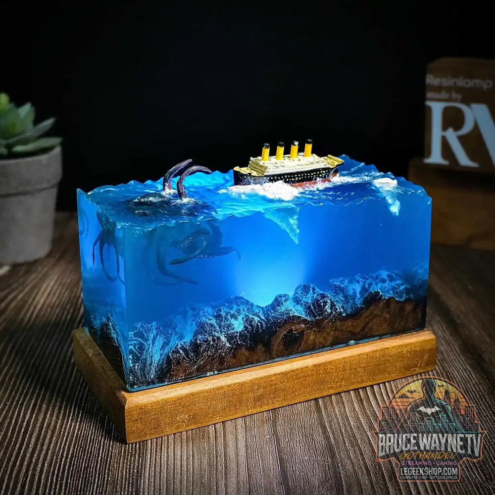 Nouveau monde sous-marin Micro-scènes monstres marins poulpes géantes résine en bois ornements lumineux décoration