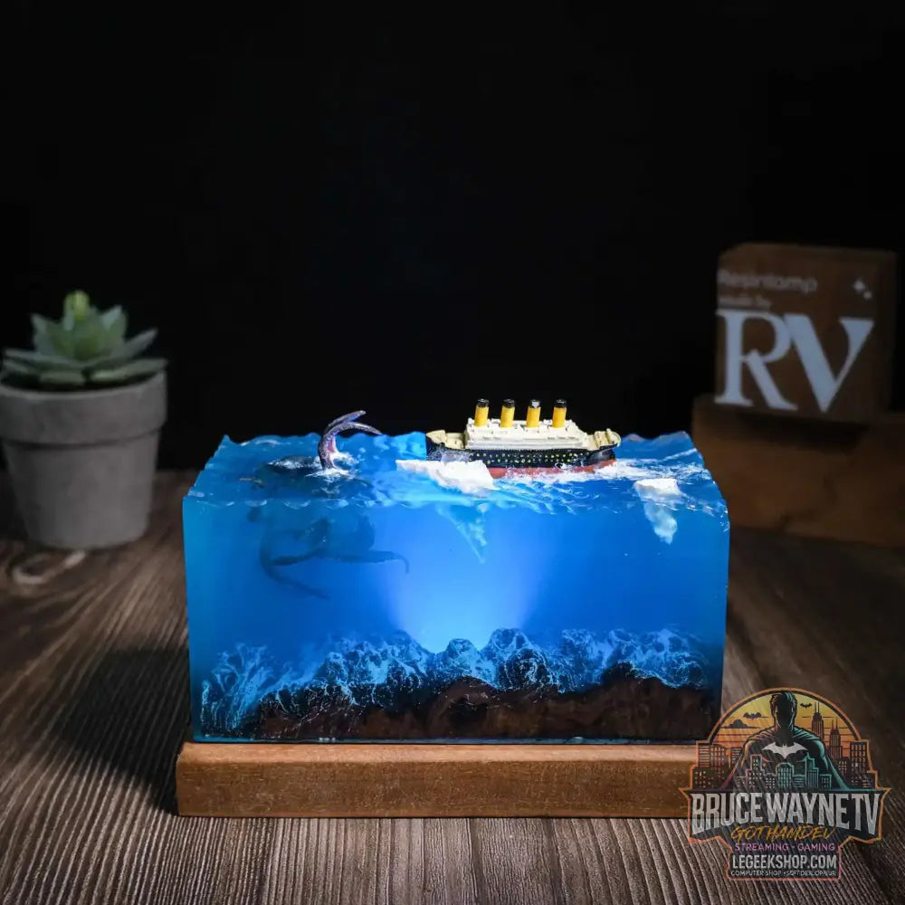 Nouveau monde sous-marin Micro-scènes monstres marins poulpes géantes résine en bois ornements lumineux décoration