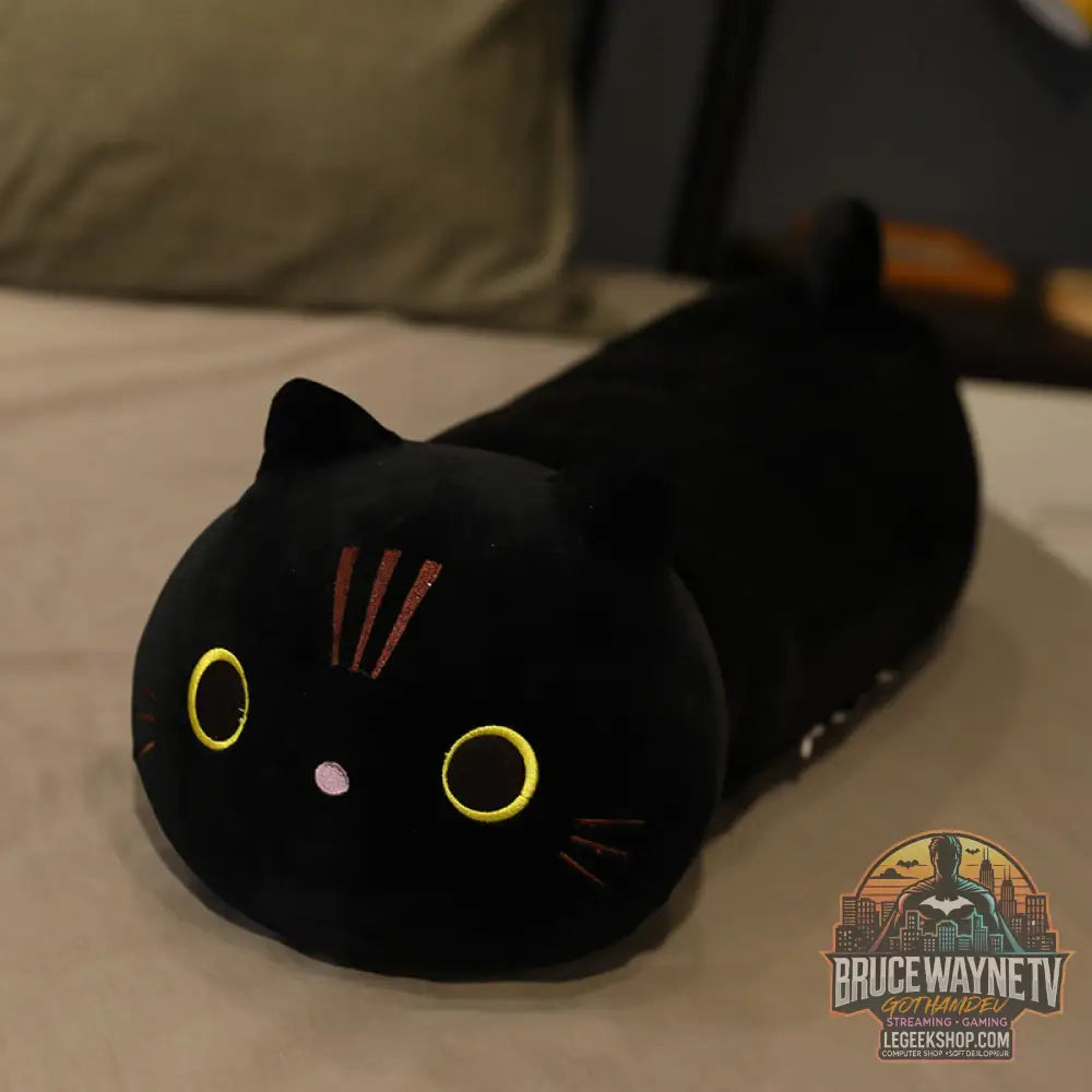 Peluche Chat Géante Coussin Oreiller Long Doux Décoration - Black / 100cm - Peluche