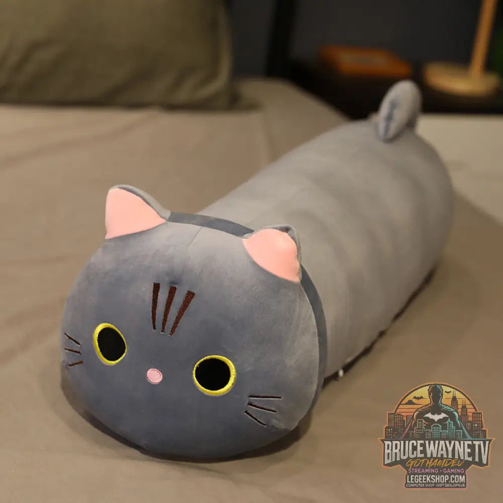 Peluche Chat Géante Coussin Oreiller Long Doux Décoration - Grey / 100cm - Peluche