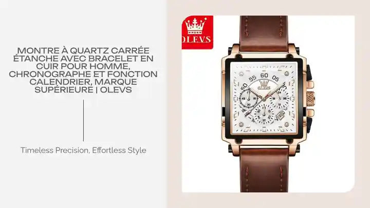 Montre à quartz carrée étanche avec bracelet en cuir pour homme, chronographe et fonction calendrier, marque supérieure | OLEVS by@Outfy