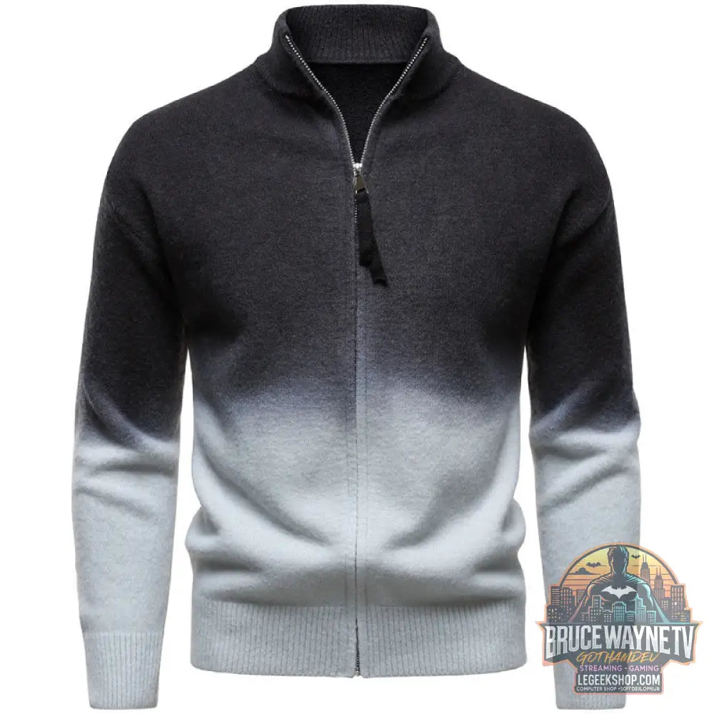 Pull Homme Col Dégradé Zip Style Britannique Nylon - Dark Gray / 3XL - Pull Homme