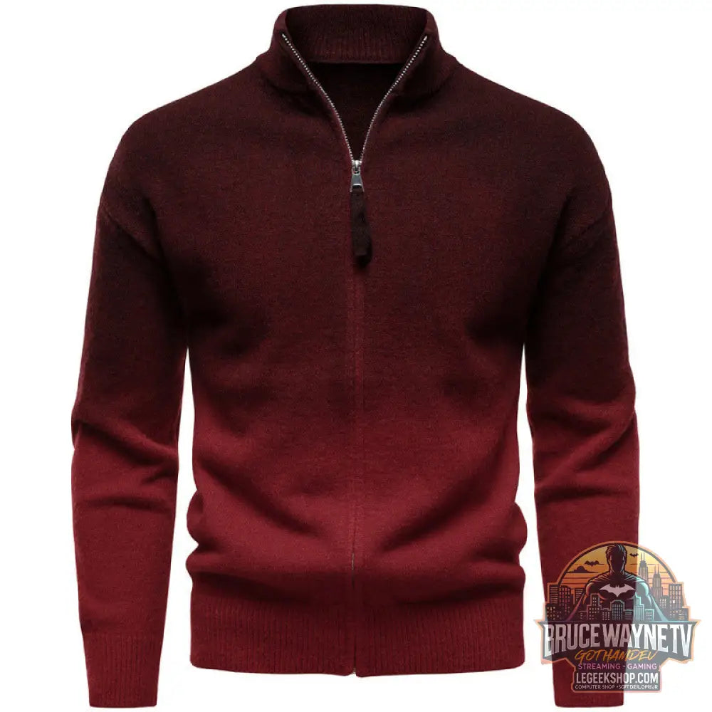 Pull Homme Col Dégradé Zip Style Britannique Nylon - Wine Red / 3XL - Pull Homme