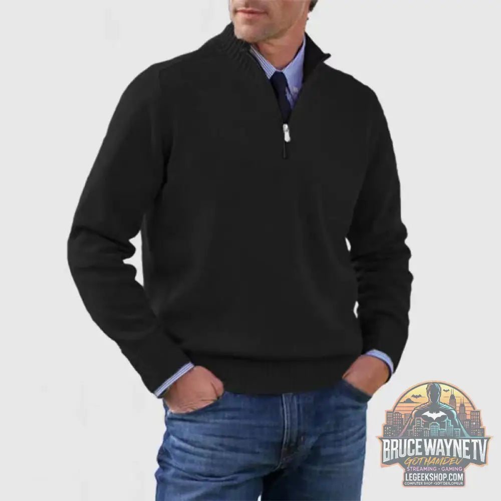 🧶 Pull Homme Col Montant Zip Tricoté Slim Fit 🧶 - Black / M - Pull Homme