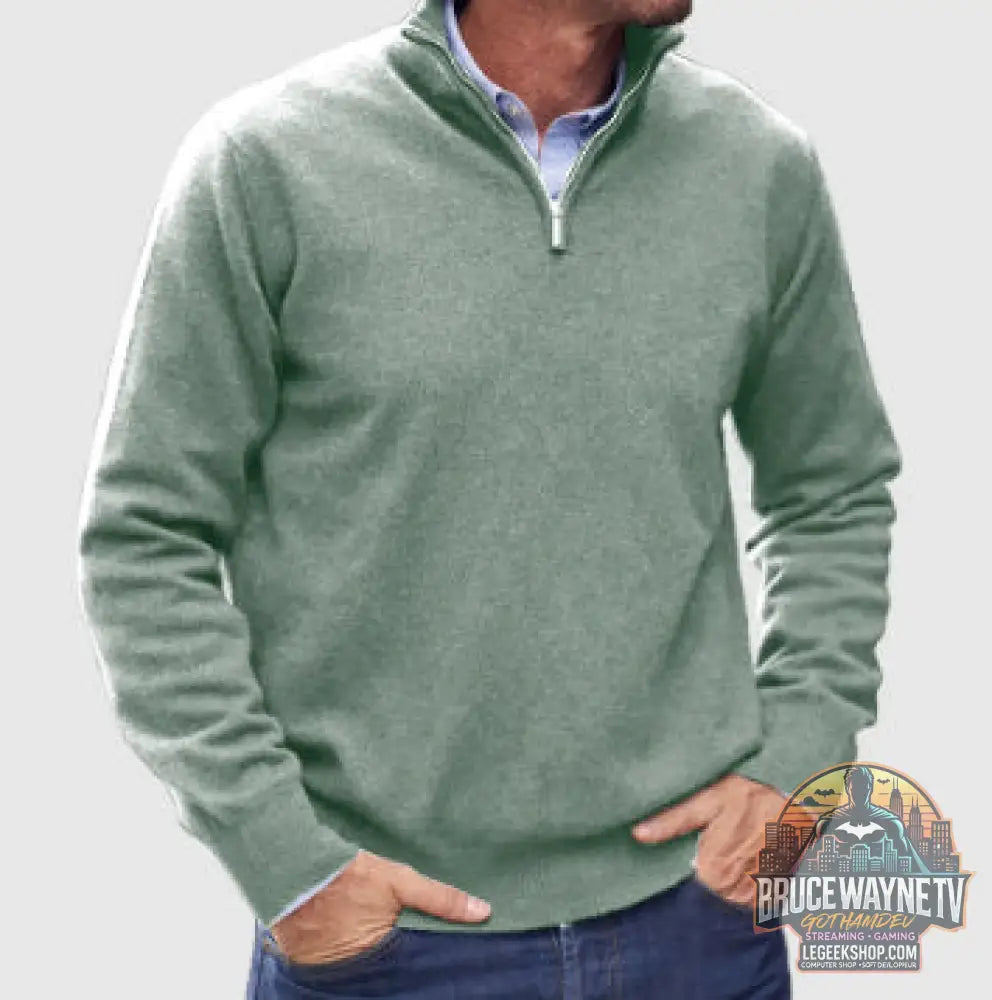 🧶 Pull Homme Col Montant Zip Tricoté Slim Fit 🧶 - Light Green / 2XL - Pull Homme