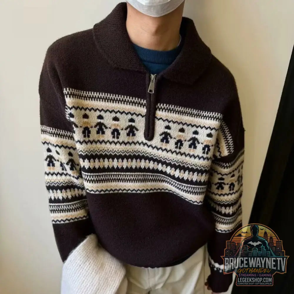 Pull Homme Motif Cerf Peluche Loose Tendance Artistique - Brown / M - Pull Homme