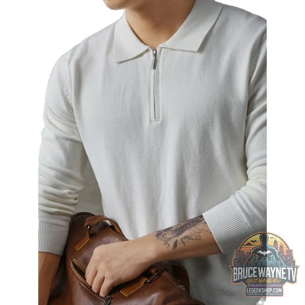 Pull Polo Homme Tricoté Zip Mi-Hauteur Loose - Pull Polo Homme
