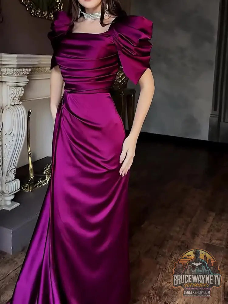 Robe Soirée Longue Manches Bouffantes Plissée Fendue - Robe Soirée