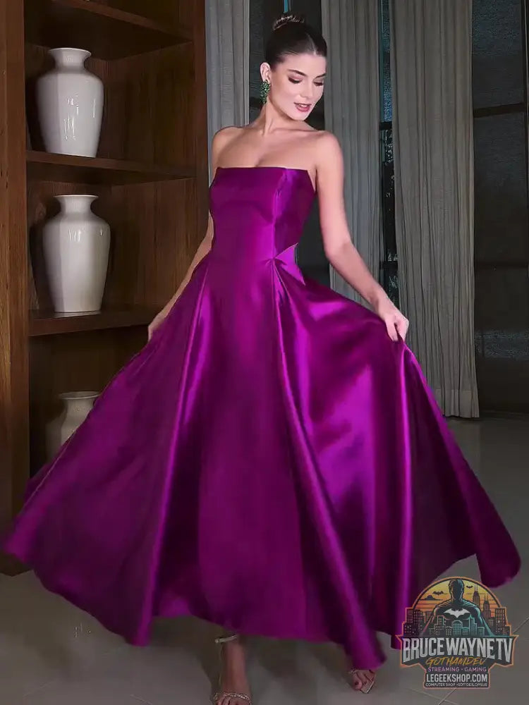 Robe Soirée Longue Satin Bustier Jupe Ample Élégante - Rose / XS - Robe Soirée