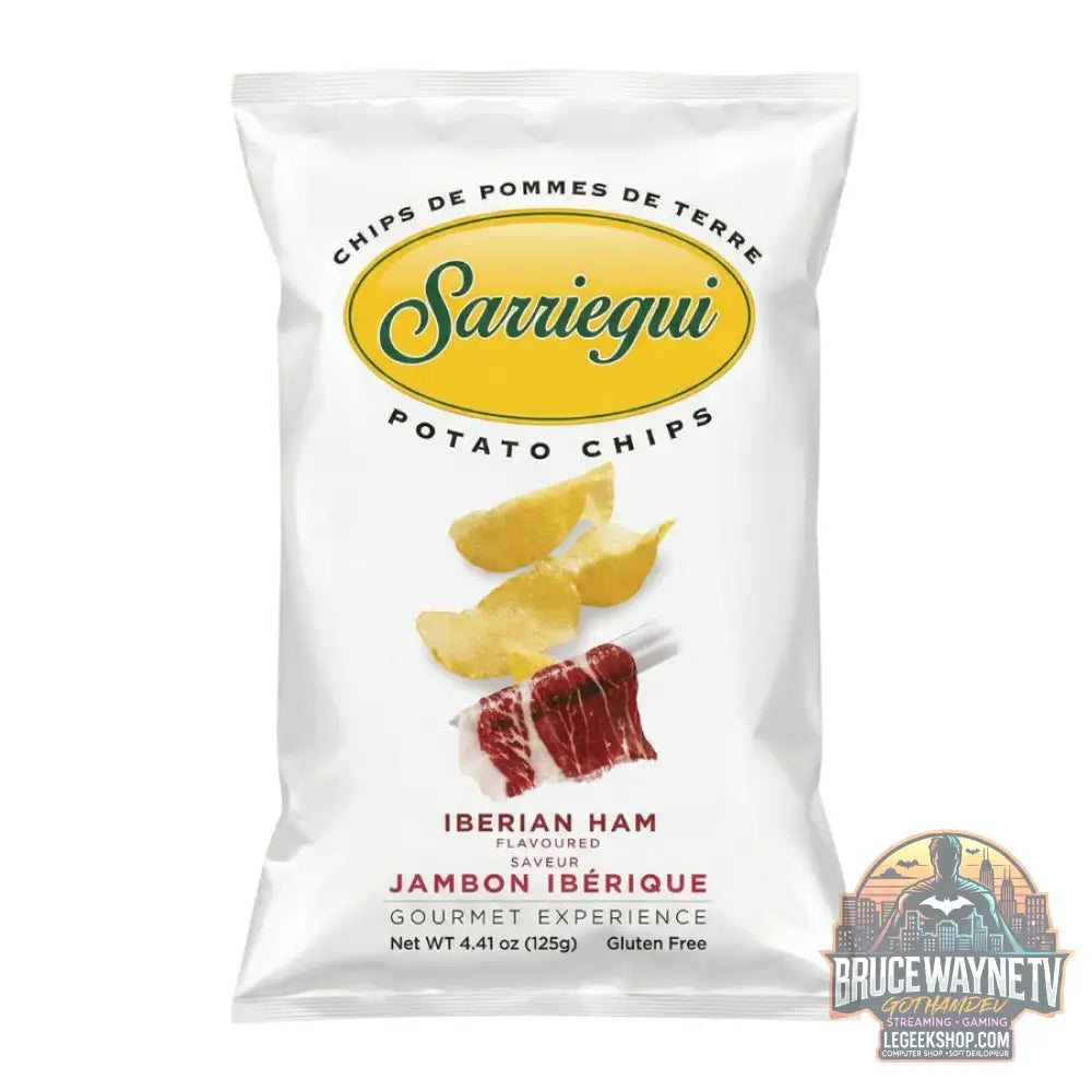 Sarriegui Chips de pomme de terre Jambon Ibérique chips au goût de jambon ibérique de 125g (Paquet de 10) - Snacks &