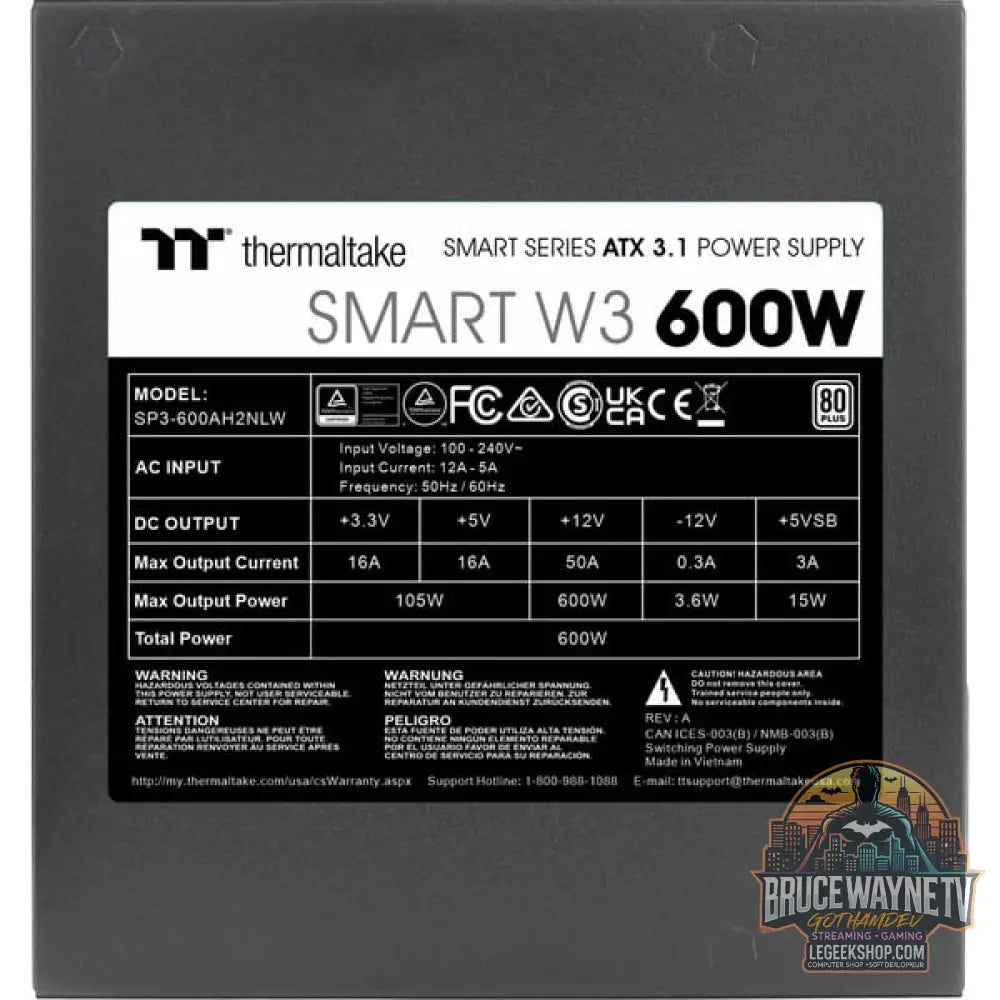 Thermaltake Smart W3 0600W, alimentation PC - Thermaltake - vue 4