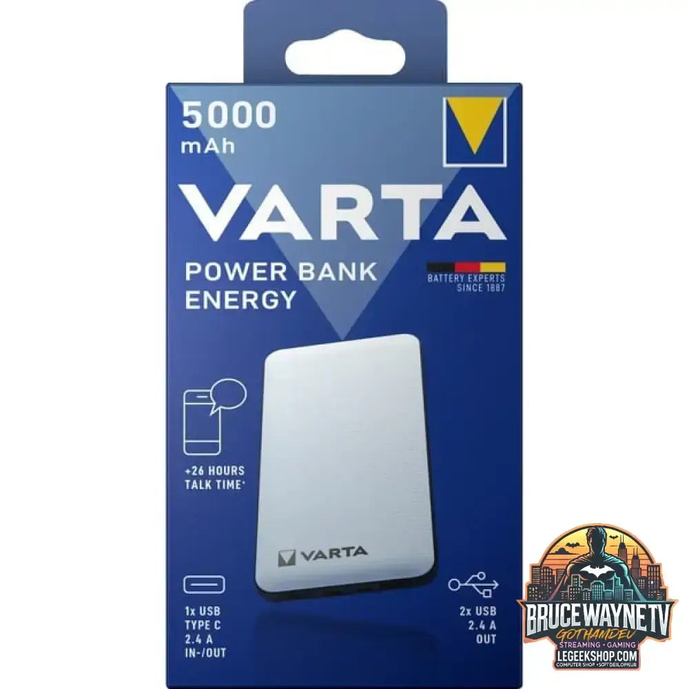VARTA Powerbank Energy 5000 weiß/schwarz, 5.000 mAh - Stromquelle: USB-C, Micro-USB