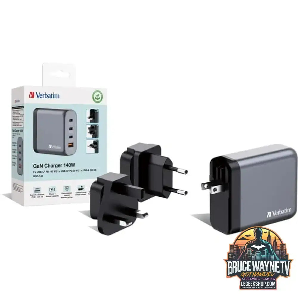 Verbatim GaN-Ladegerät 140W, 1x USB-A, 3x USB-C grau, PD 3.1, PD 3.0, QC 3.0 - Verbatim - vue 6