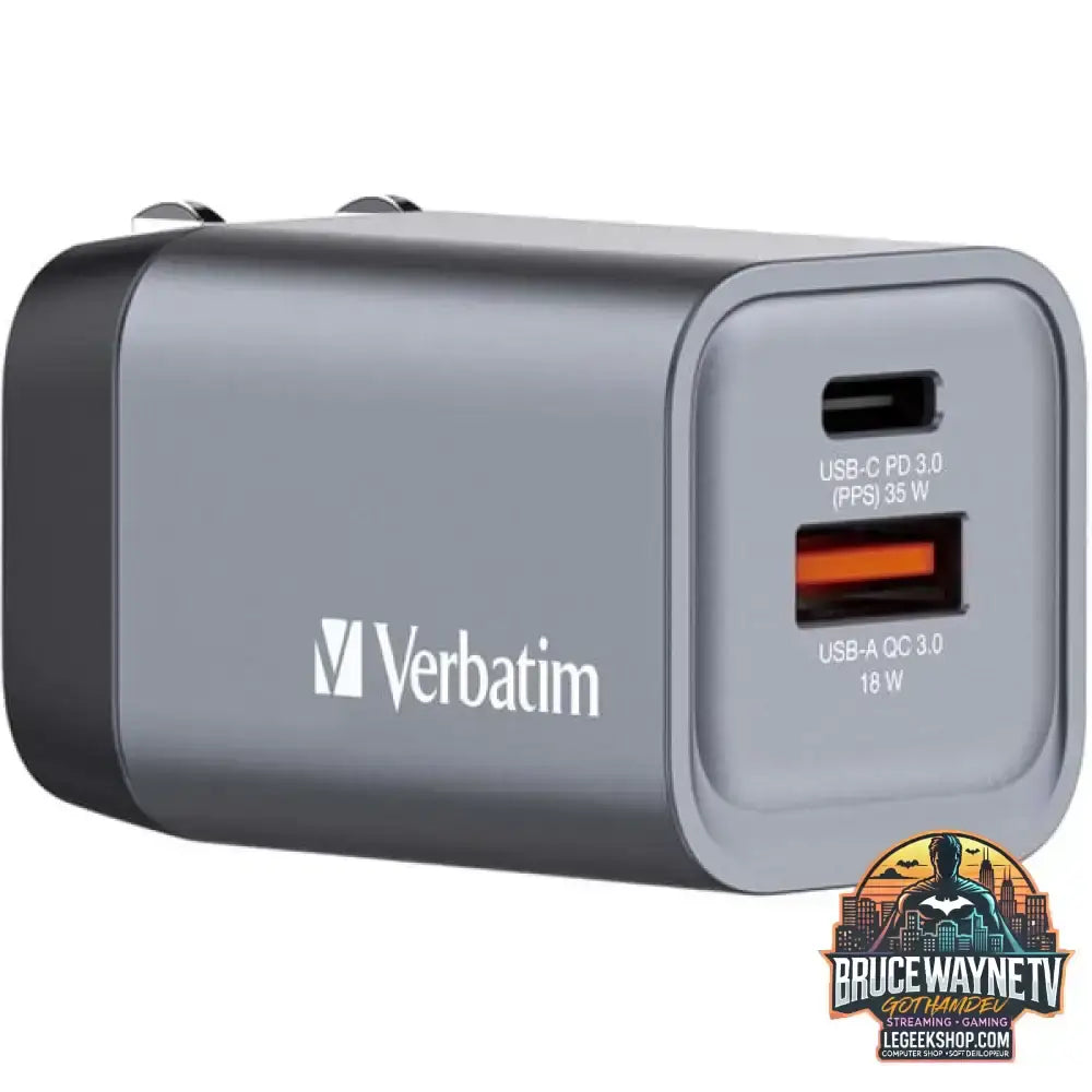 Verbatim GaN-Ladegerät 35W, 1x USB-A, 1x USB-C grau, PD 3.0, QC 3.0 - Verbatim - vue 3