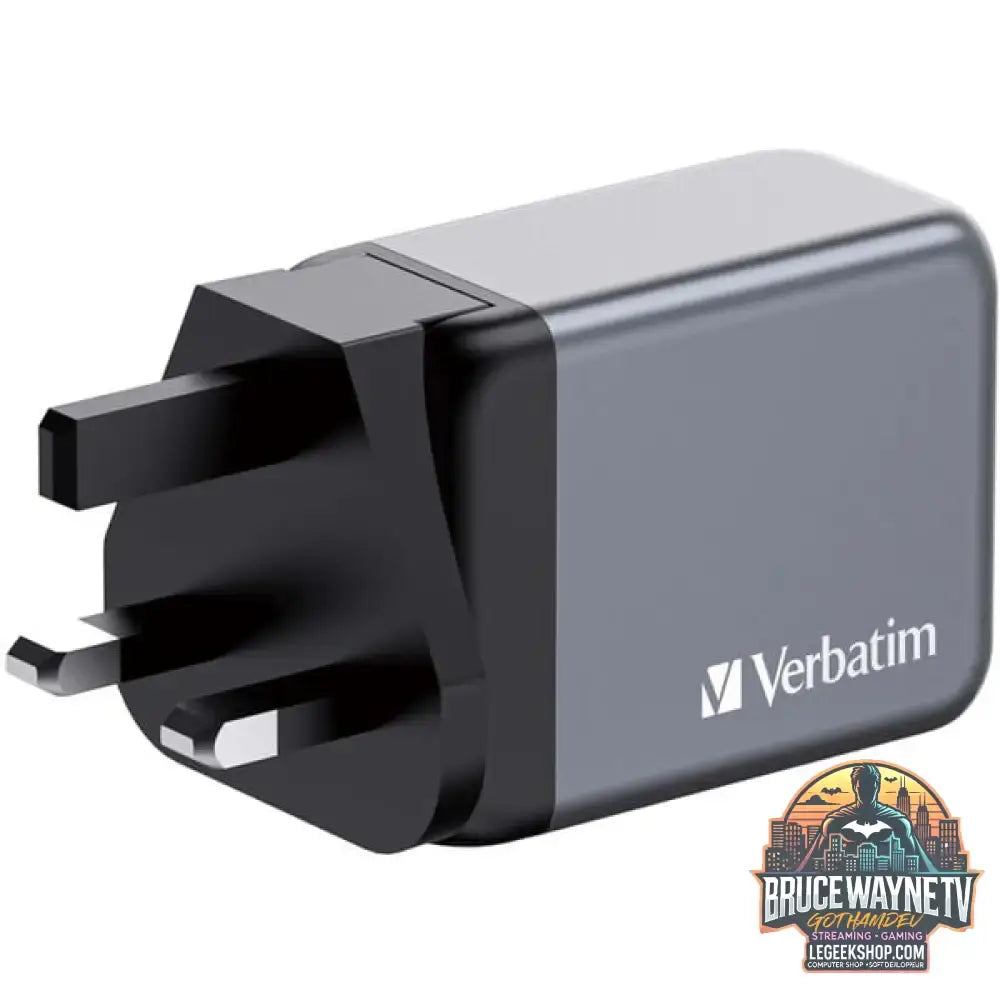 Verbatim GaN-Ladegerät 65W, 1x USB-A, 2x USB-C grau, PD 3.0, QC 3.0 - Verbatim