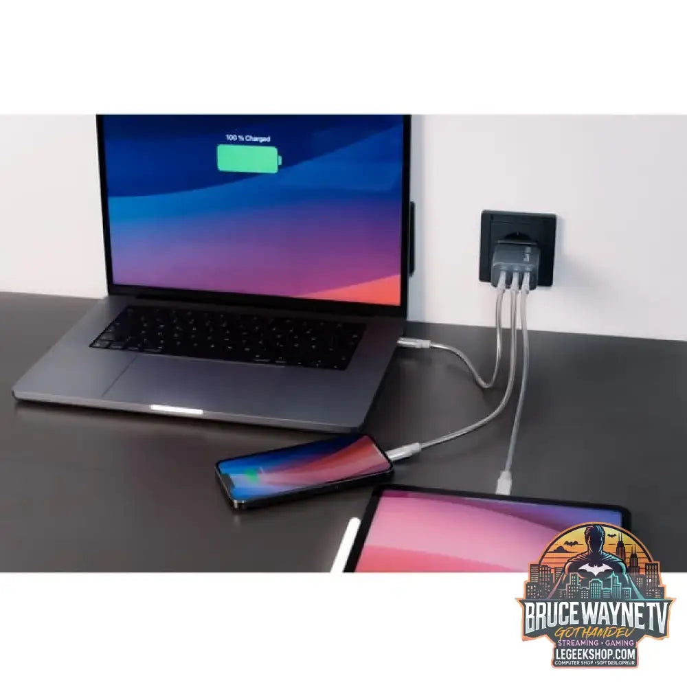Verbatim GaN-Ladegerät 65W, 1x USB-A, 2x USB-C grau, PD 3.0, QC 3.0 - Verbatim - vue 5