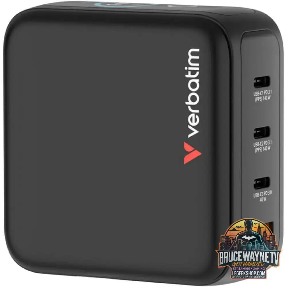 Verbatim Mini-GaN-Ladegerät mit Display schwarz, 140 Watt Gesamtleistung - Verbatim