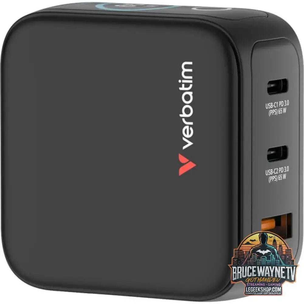 Verbatim Mini-GaN-Ladegerät mit Display schwarz, 65 Watt - Verbatim