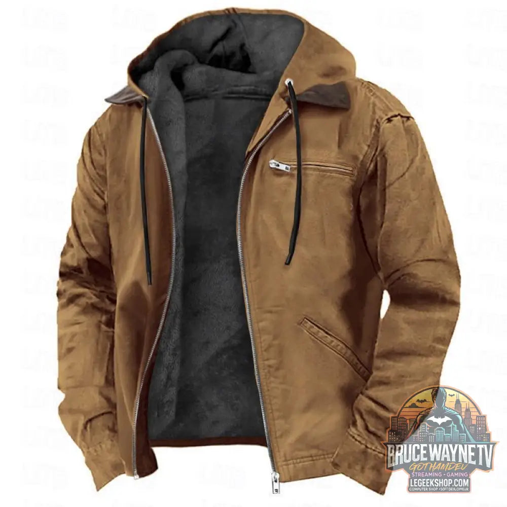 🧥 Veste Hiver Capuche Homme - Manteau Chaud Polaire Zip Poches 🧥 - Camel / S - Veste Hiver Capuche Polaire