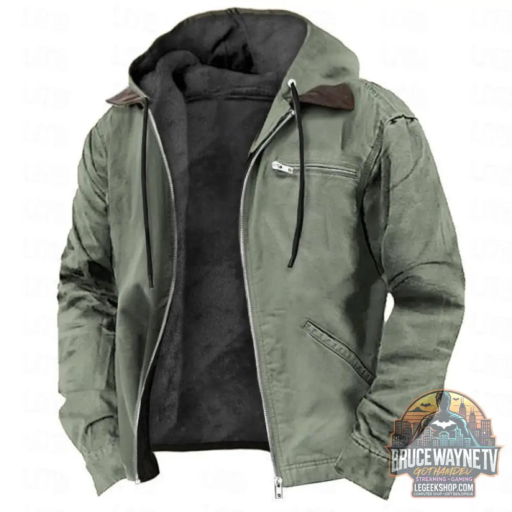 🧥 Veste Hiver Capuche Homme - Manteau Chaud Polaire Zip Poches 🧥 - Green / S - Veste Hiver Capuche Polaire