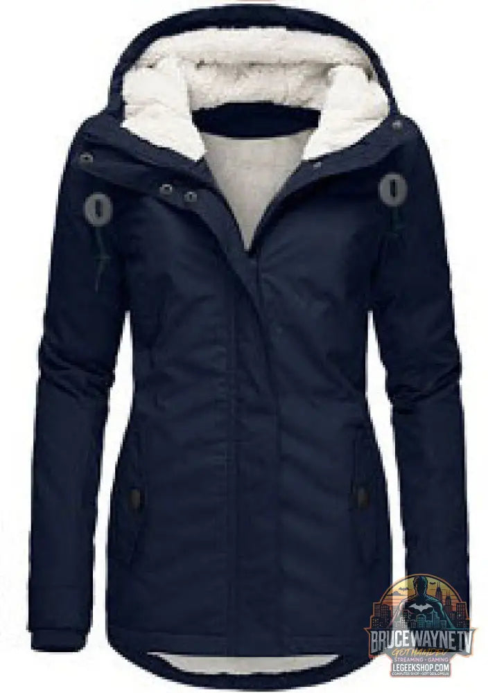 Veste Hiver Capuche Polaire Chaude Poches Zip Femme - Navy Blue Hat String Clip / 3XL - Veste Femme