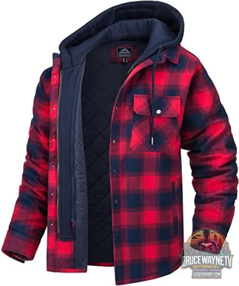 🧥 Veste Homme Carreaux Capuche Rembourrée Hiver Chaud 🧥 - Red / S - Veste Homme
